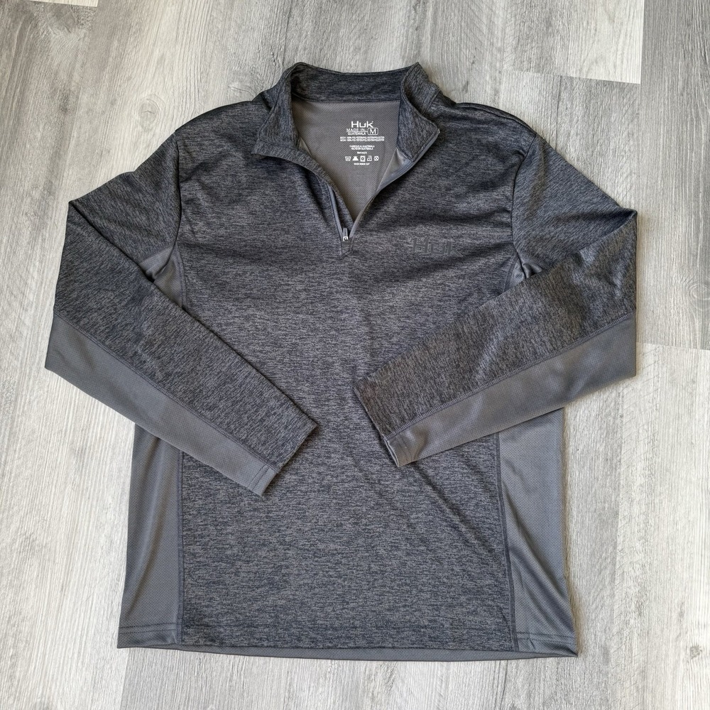Huk Performance Fishing Mens Medium Gray Quarter Zip Mesh Pullover Shirt